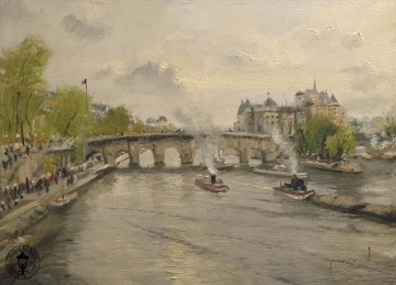 seine bennecourt winter Painting - River Seine Thomas Kinkade